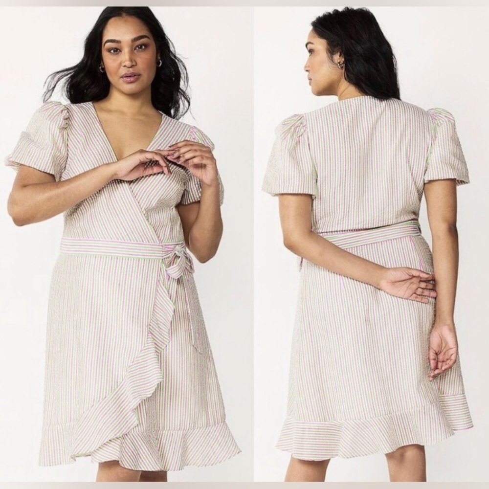 NEW DRAPER JAMES RSVP Puff Sleeve Wrap‎ Dress. XXL
